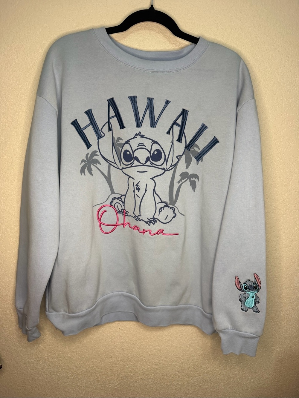 Disney Stitch Hawaii Ohana Crewneck Sweatshirt Light Blue Embroidered XXL